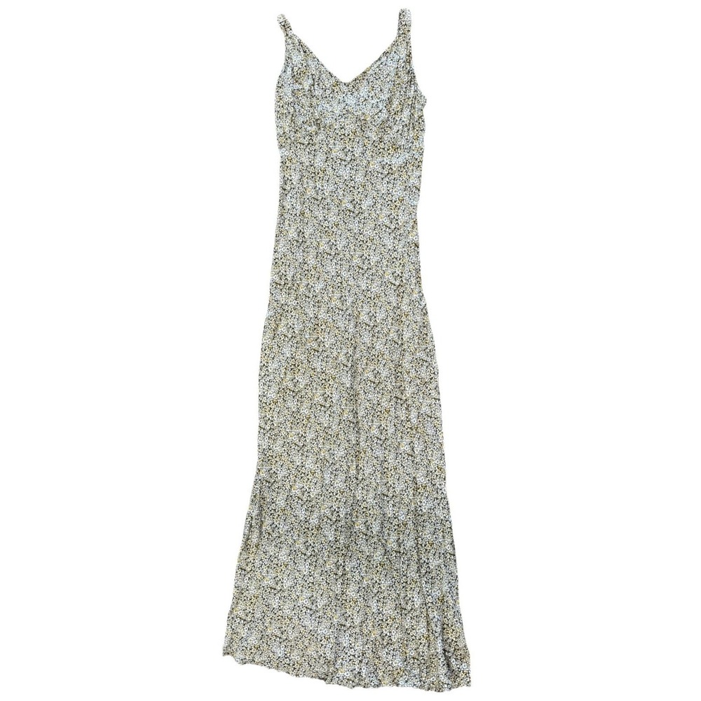 Women's S Green Floral Maxi Dress V-Neck A-Line Flowy Sundress The Workshop Boho
